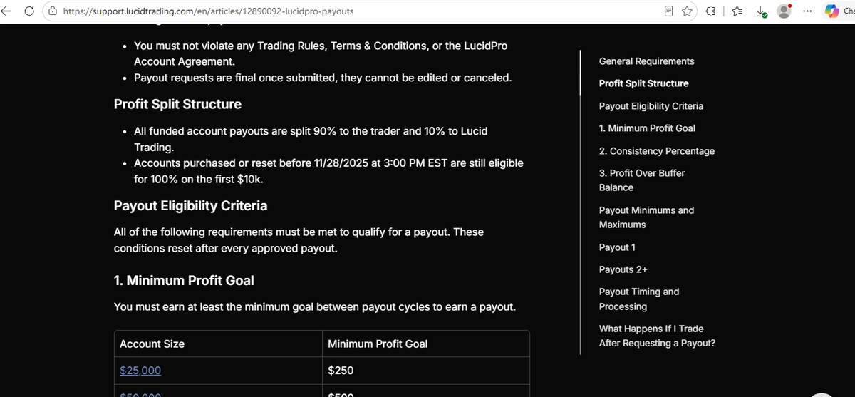 Sezione pagamenti con profit split 90% al trader e opzioni di payout come WorkMarket o crypto