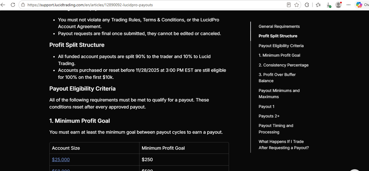 Sezione pagamenti con profit split 90% al trader e opzioni di payout come WorkMarket o crypto