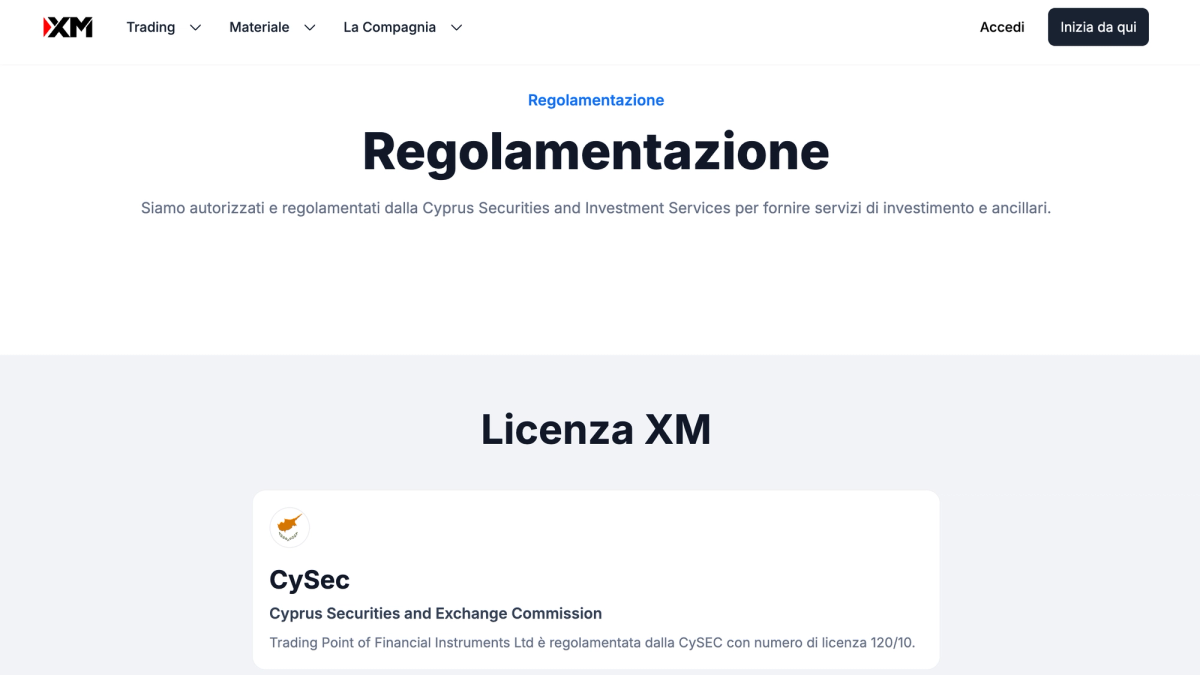 Licenze regolamentari di XM: CySEC 120/10 e ASIC 443670