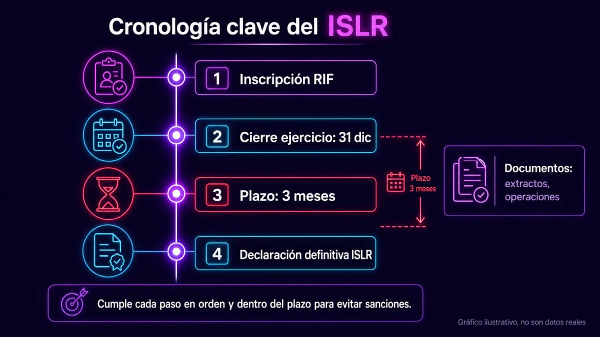 Cronograma de obligaciones tributarias con fechas clave y documentos requeridos