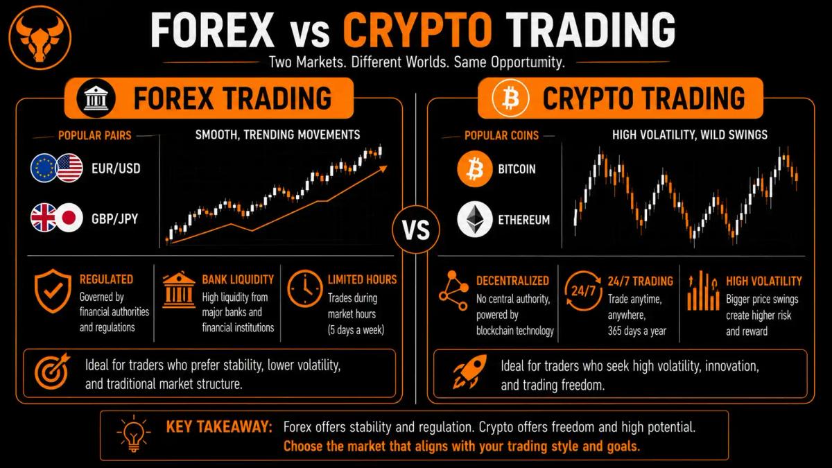 Forex currency chart and crypto chart side by side comparing the two markets
