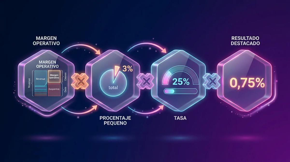 Fórmula visual del cálculo de impuesto ficto: margen por 3% por 25% igual a 0,75% efectivo