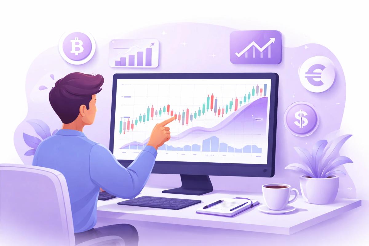 Persona analizando gráficos de trading en pantalla de computadora