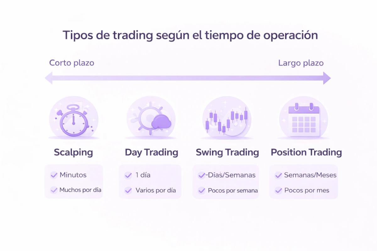 Escala visual de tipos de trading según duración de las operaciones