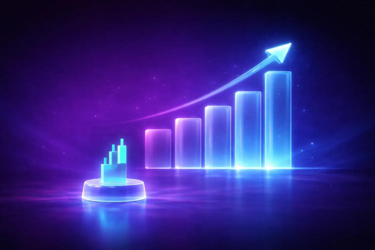 Indicador 3D de posición pequeña frente a gráfico de barras ascendente en gradiente suave