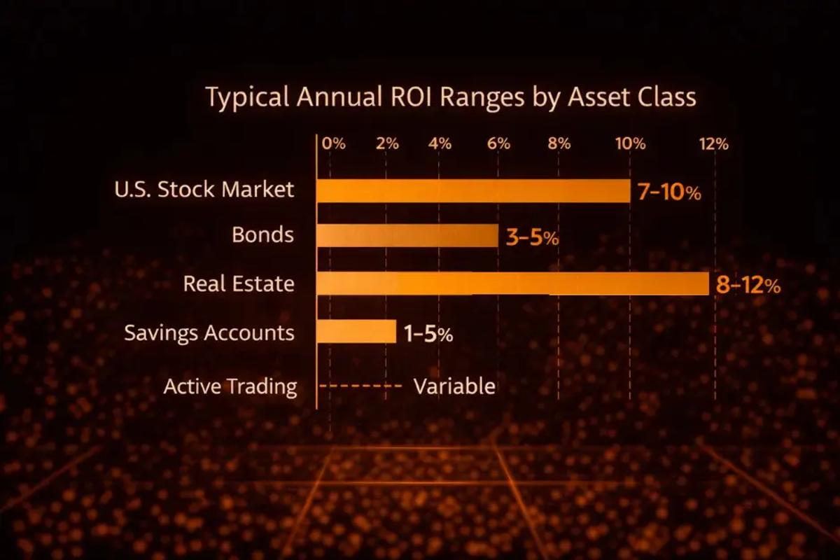 Bar chart showing typical annual ROI ranges across asset classes