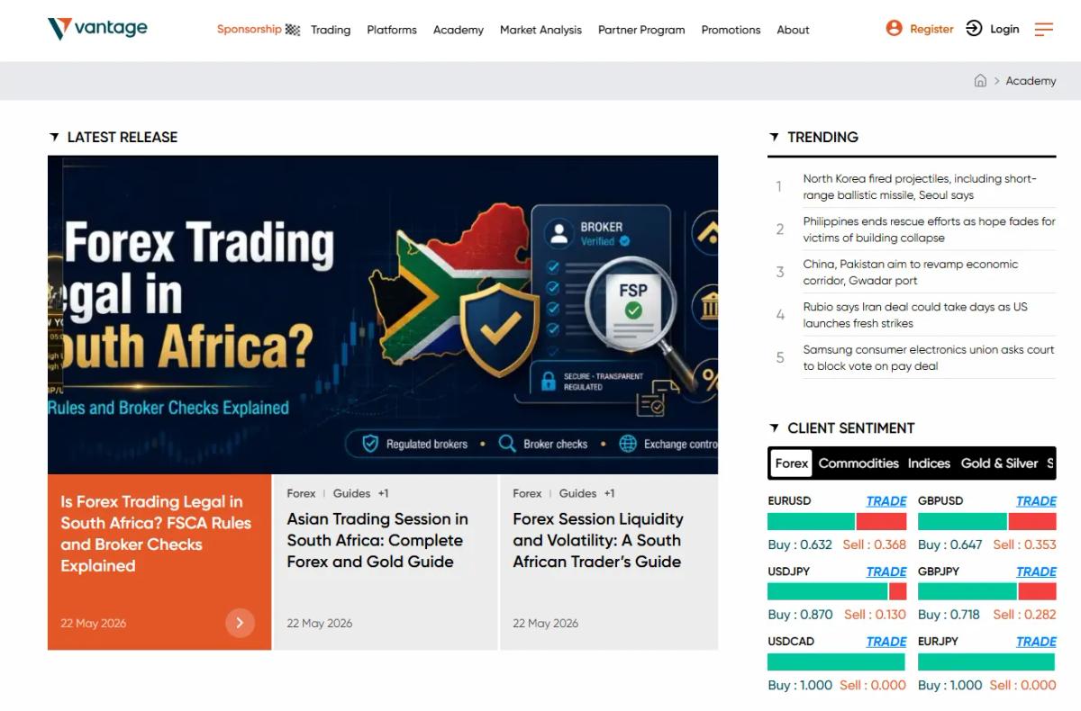 Screenshot - Vantage Academy homepage or educational content library