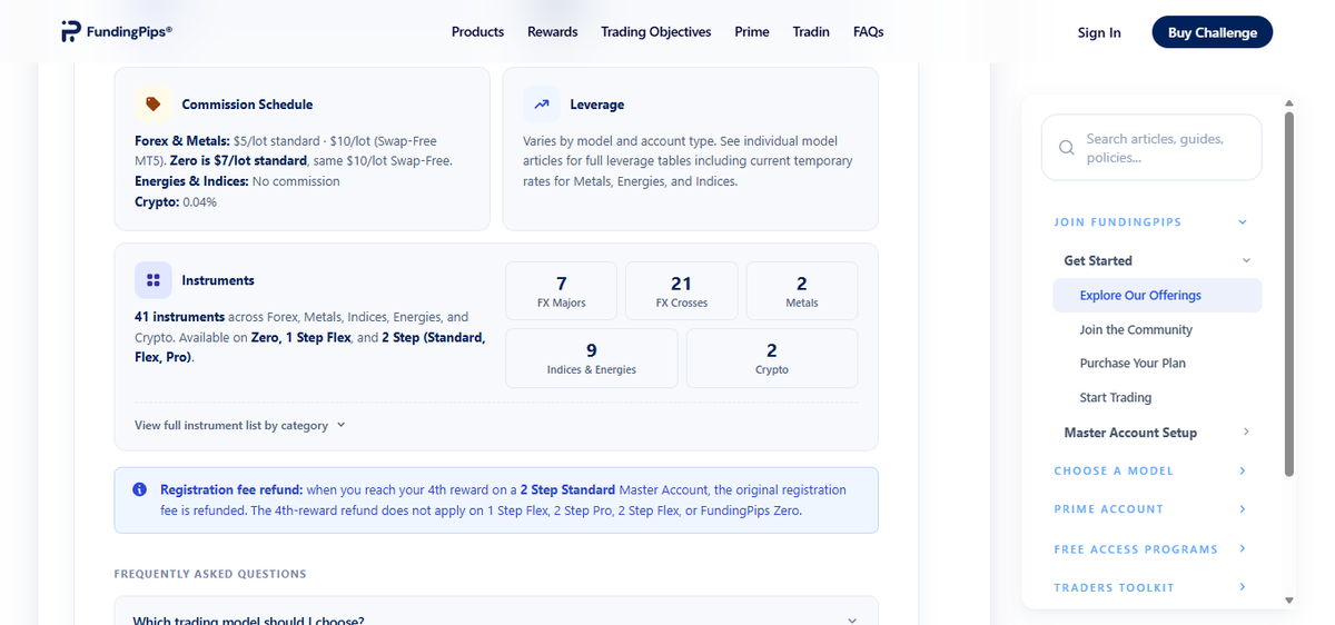 Trading conditions overview with supported platforms, instruments, and restrictions