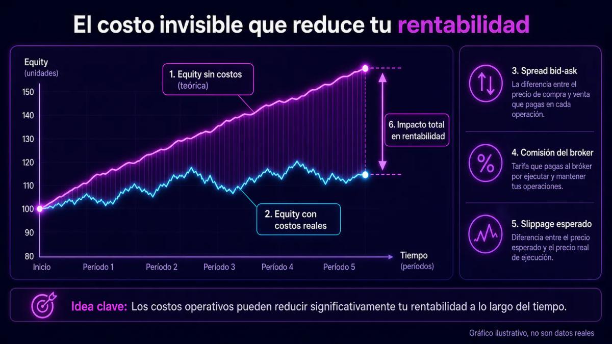 Tabla comparativa de curva de equity con y sin costos de operación integrados