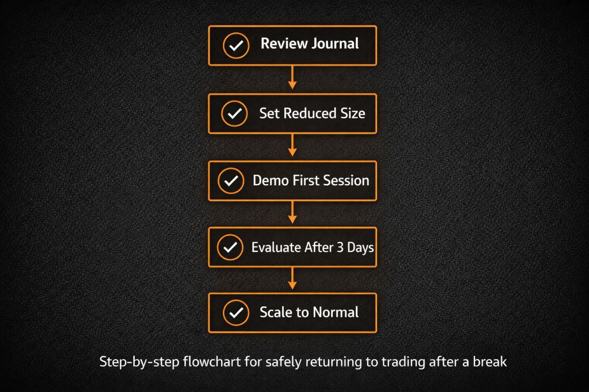 Step-by-step flowchart for safely returning to trading after a break