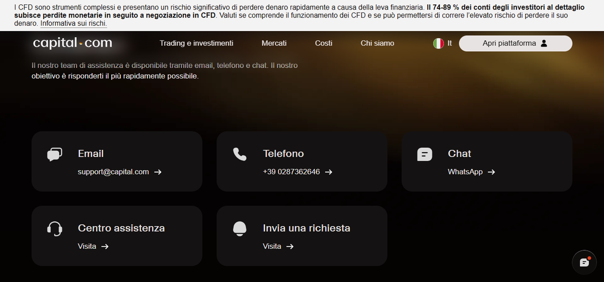 Centro assistenza e formazione di Capital.com con articoli, webinar e chat live