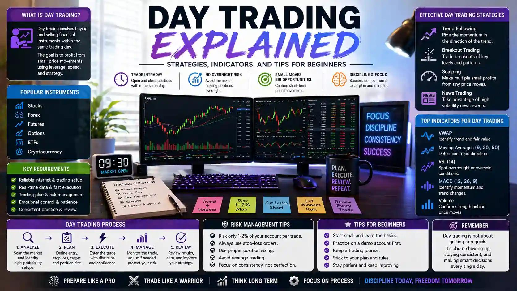 Day Trading Complete Guide: Strategies, Indicators, and Tips for Beginners