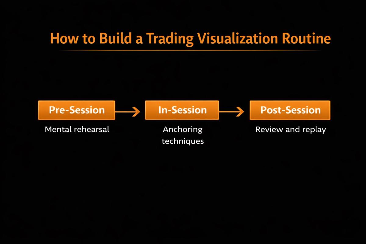 Trading visualization routine timeline showing pre-session in-session and post-session stages