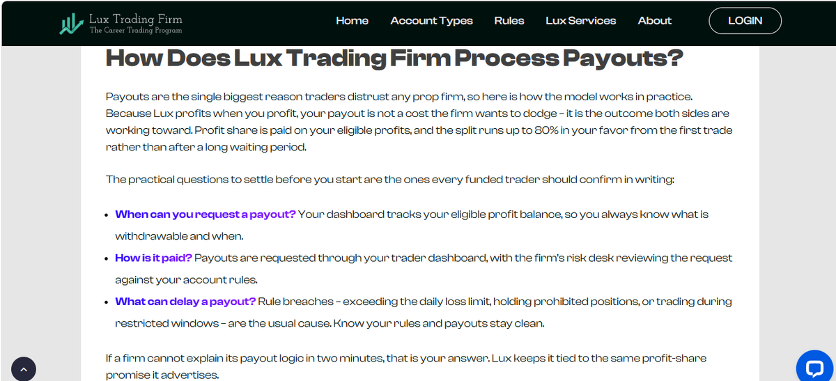 Payouts and scaling plan with 80% trader split and withdrawal process overview