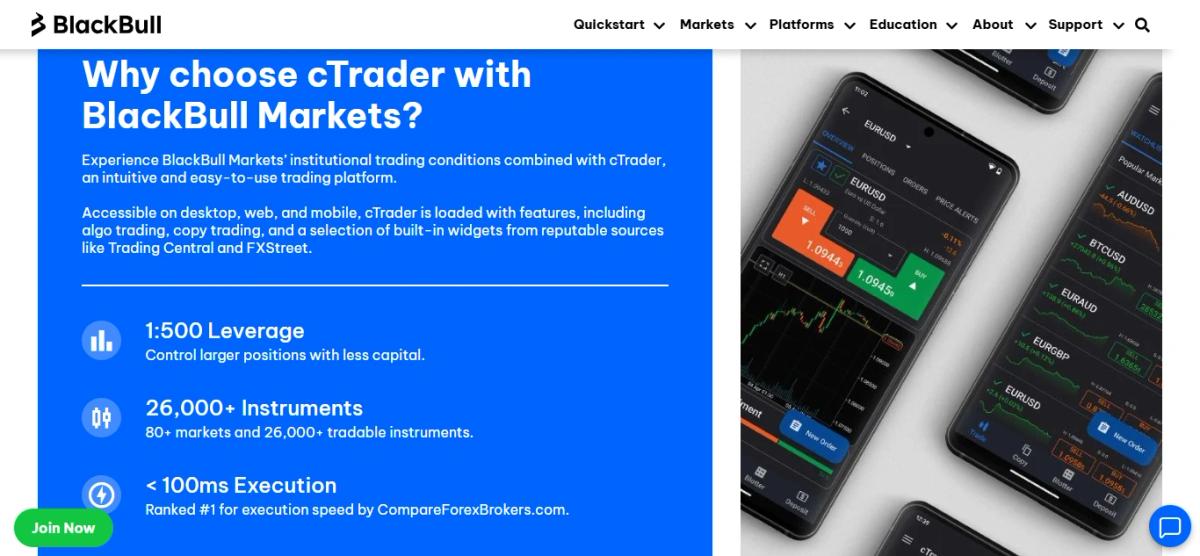 BlackBull Markets cTrader platform with EUR_USD chart depth of market and order execution panel