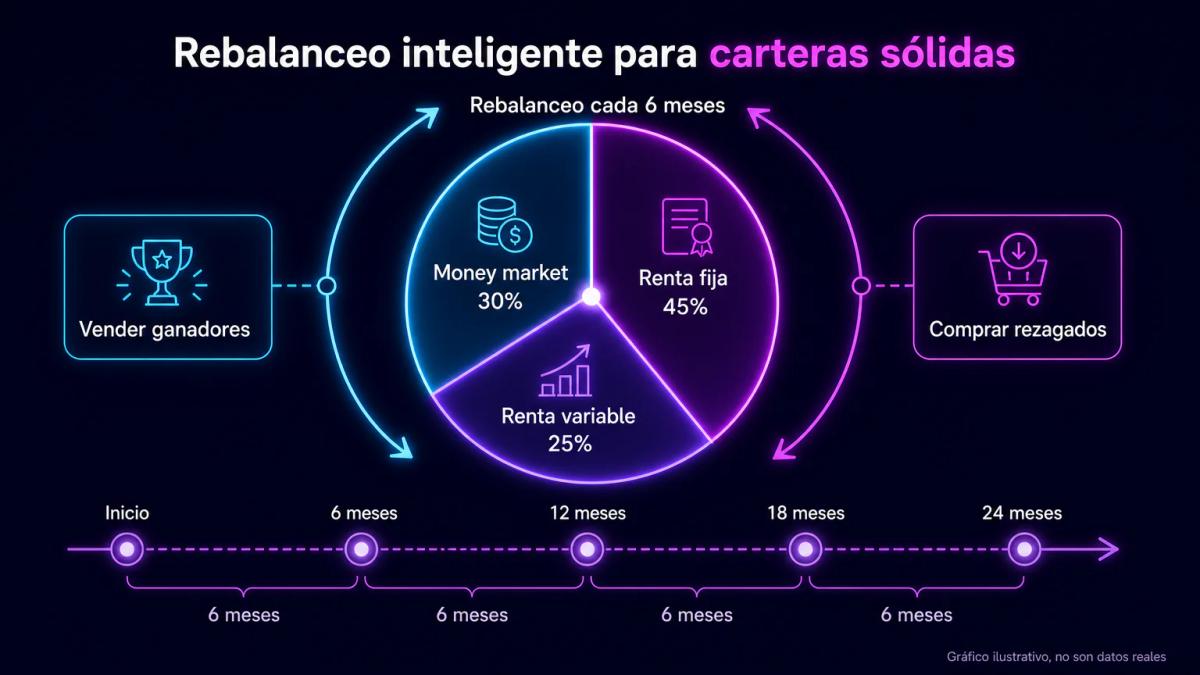 Asignación de cartera diversificada con fondos FIMA en porcentajes: 30% money market, 45% renta fija, 25% renta variable
