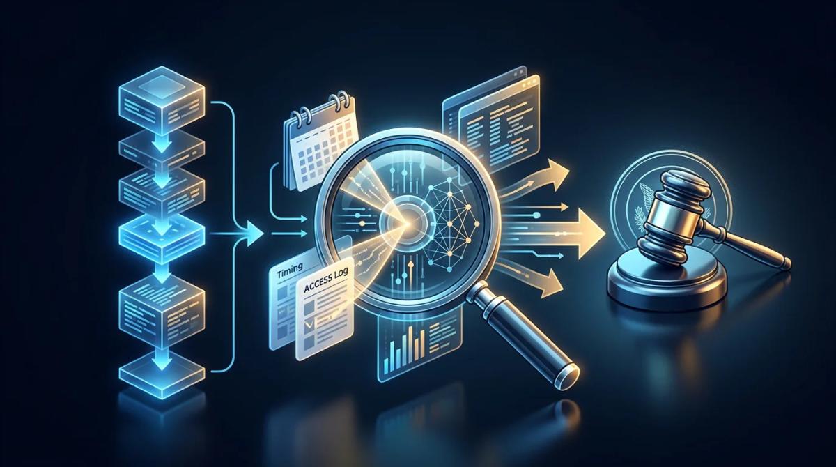 SEC enforcement flowchart showing trade timing analysis, information flow tracking, and pattern detection leading to prosecut