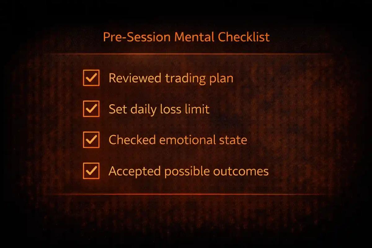 Pre-session mental checklist for traders with four emotional readiness checkpoints