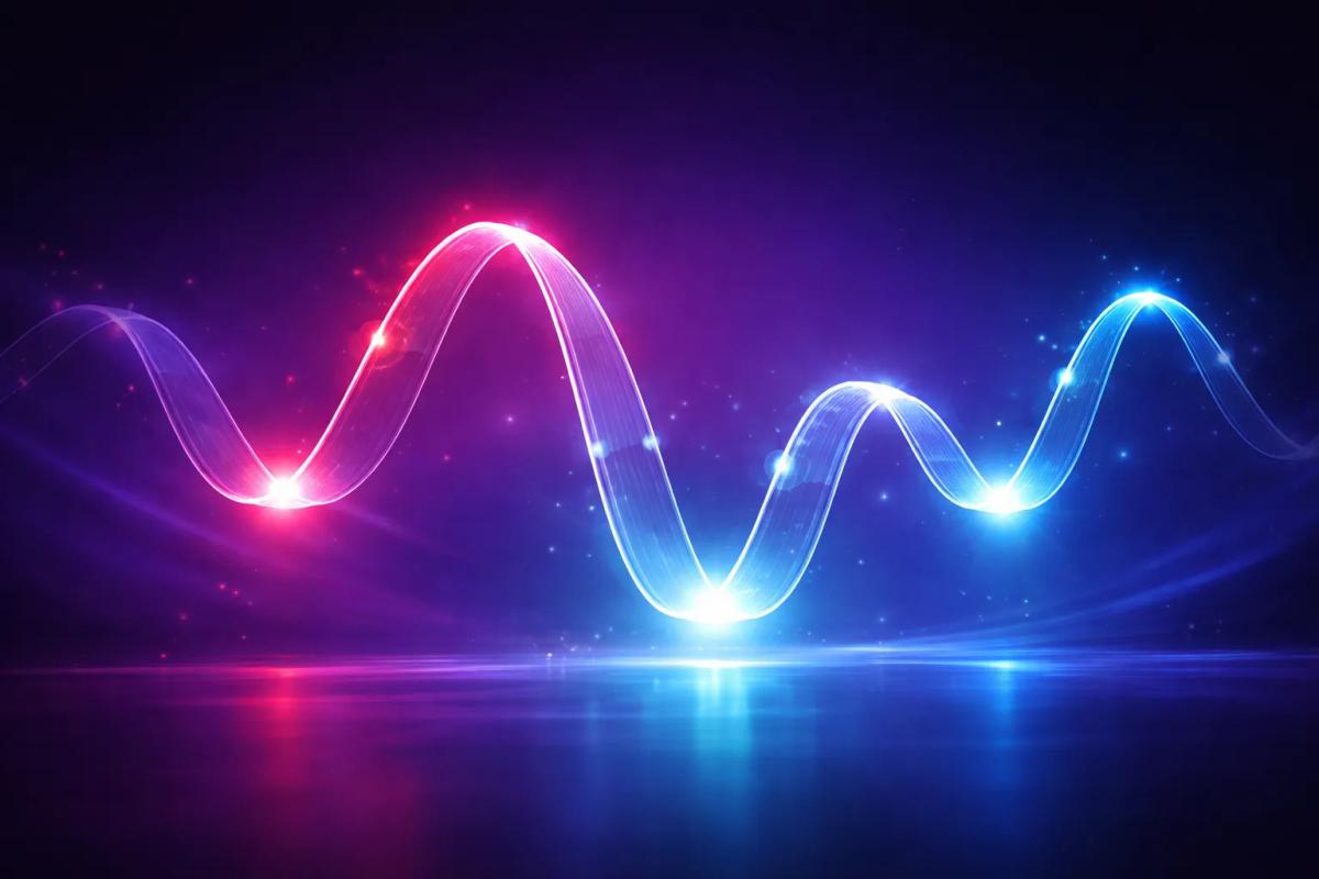 Curva 3D de ascensos y descensos con materiales traslúcidos, puntos de luz en los valles