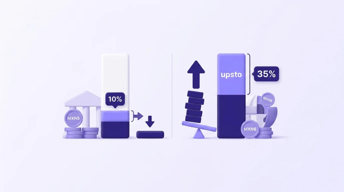Comparativa visual de tasas fiscales: 10% Casa de Bolsa vs 35% broker extranjero