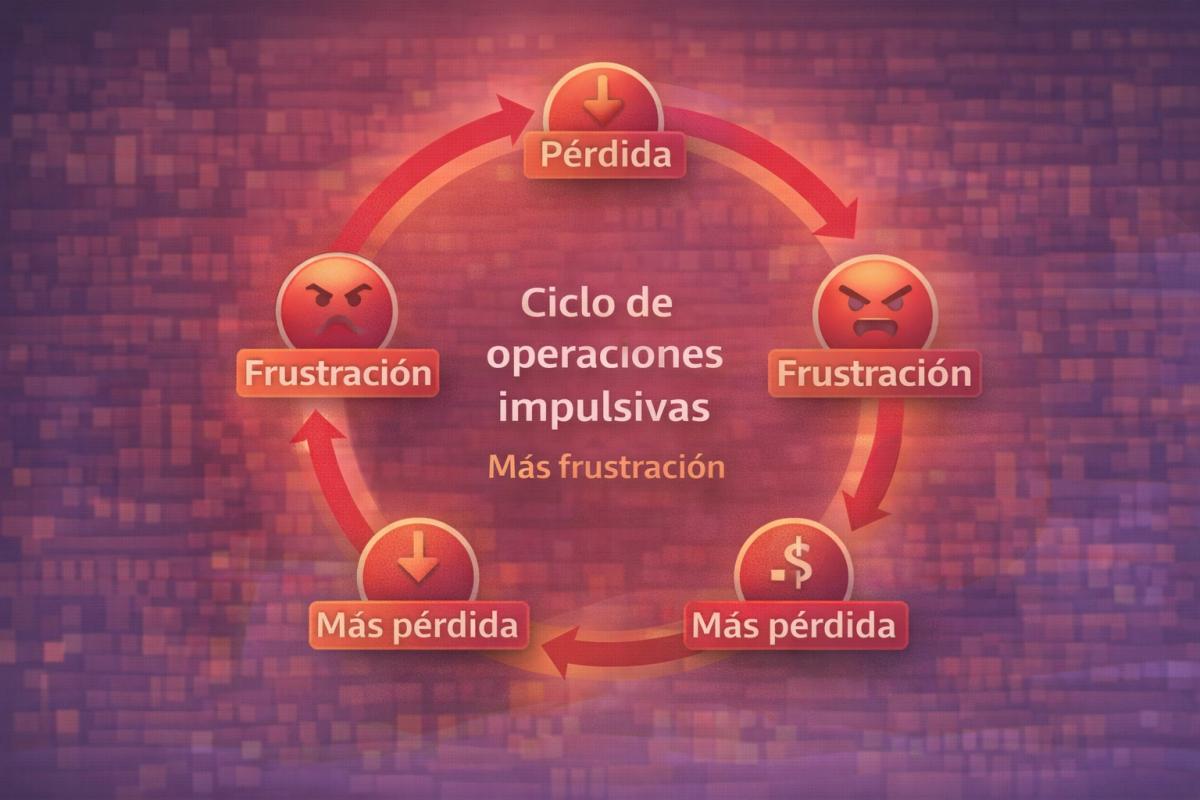 Diagrama de flujo circular del ciclo de la operación impulsiva: pérdida, frustración, operación de venganza, más pérdida