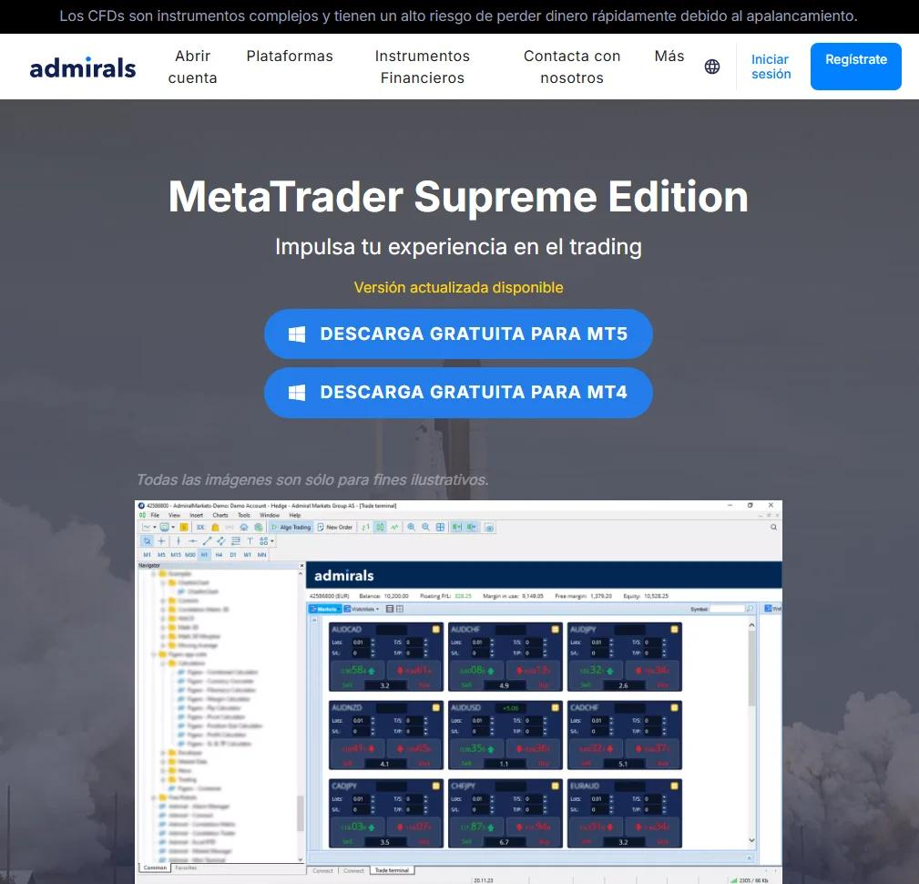 Captura de pantalla de MetaTrader Supreme Edition de Admirals con herramientas de análisis avanzadas