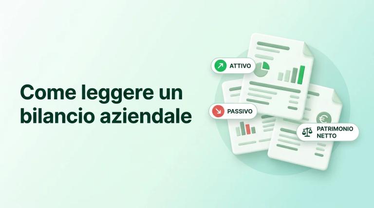 Tre documenti finanziari sovrapposti con evidenziati attivo, passivo e patrimonio netto