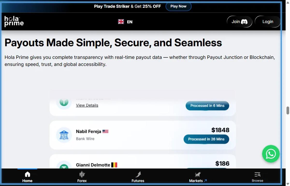 Hola Prime payout dashboard or Deloitte review confirmation showing 1-hour payout verification