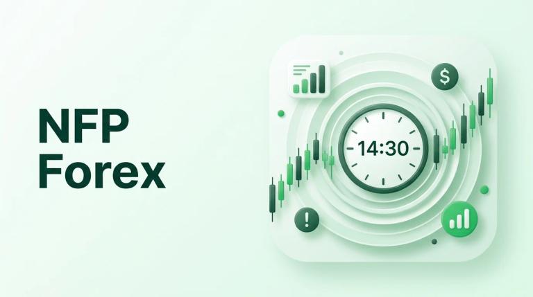 Orologio che segna le 14:30 con onde di volatilità che esplodono dal quadrante verso grafici di valute