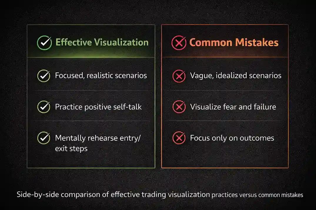Side-by-side comparison of effective trading visualization practices versus common mistakes