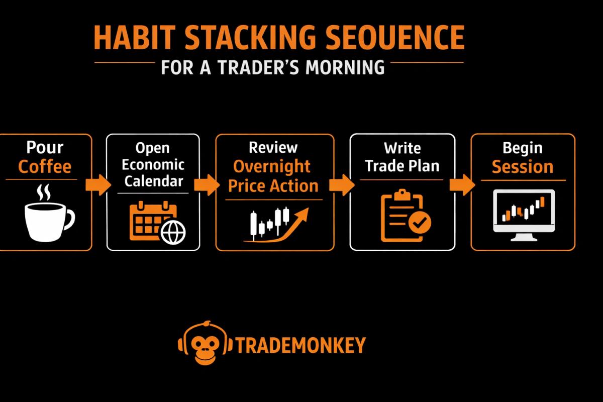Flowchart illustrating a habit stacking sequence for a traders pre-market morning routine's pre-market morning routine