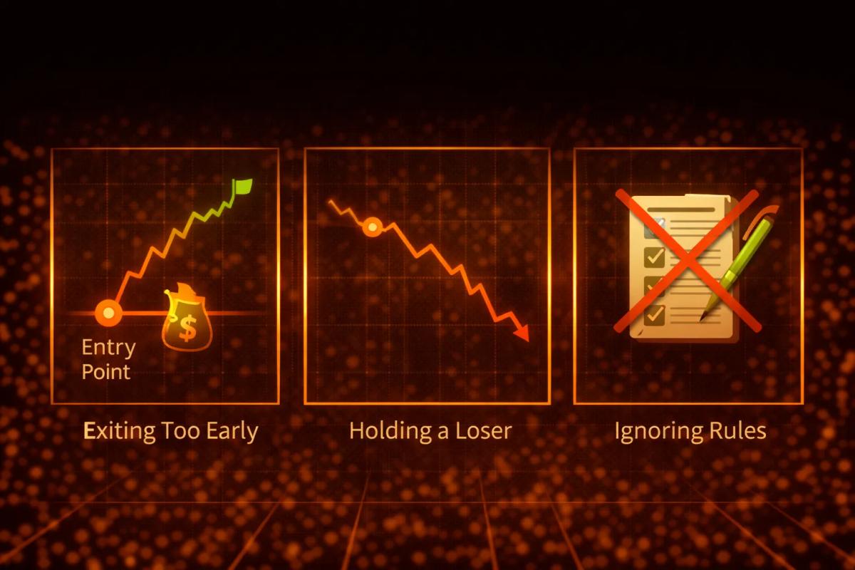Three common exit mistakes in trading illustrated with simple diagrams