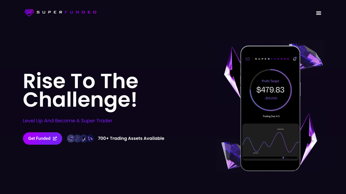 Homepage di SuperFunded con i pulsanti per iniziare la challenge