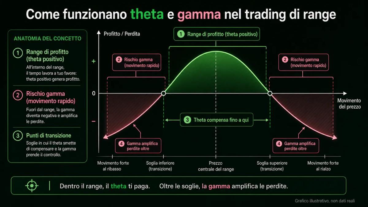 Diagramma che mostra la relazione tra theta positivo e gamma negativo in una posizione short premium