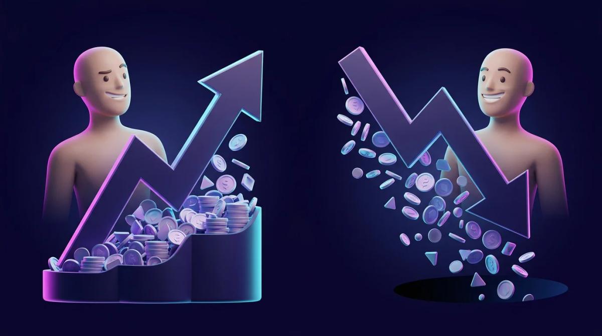 Monitor 3D con velas de tamaños desproporcionados sobre fondo glassmorphism en azul y púrpura