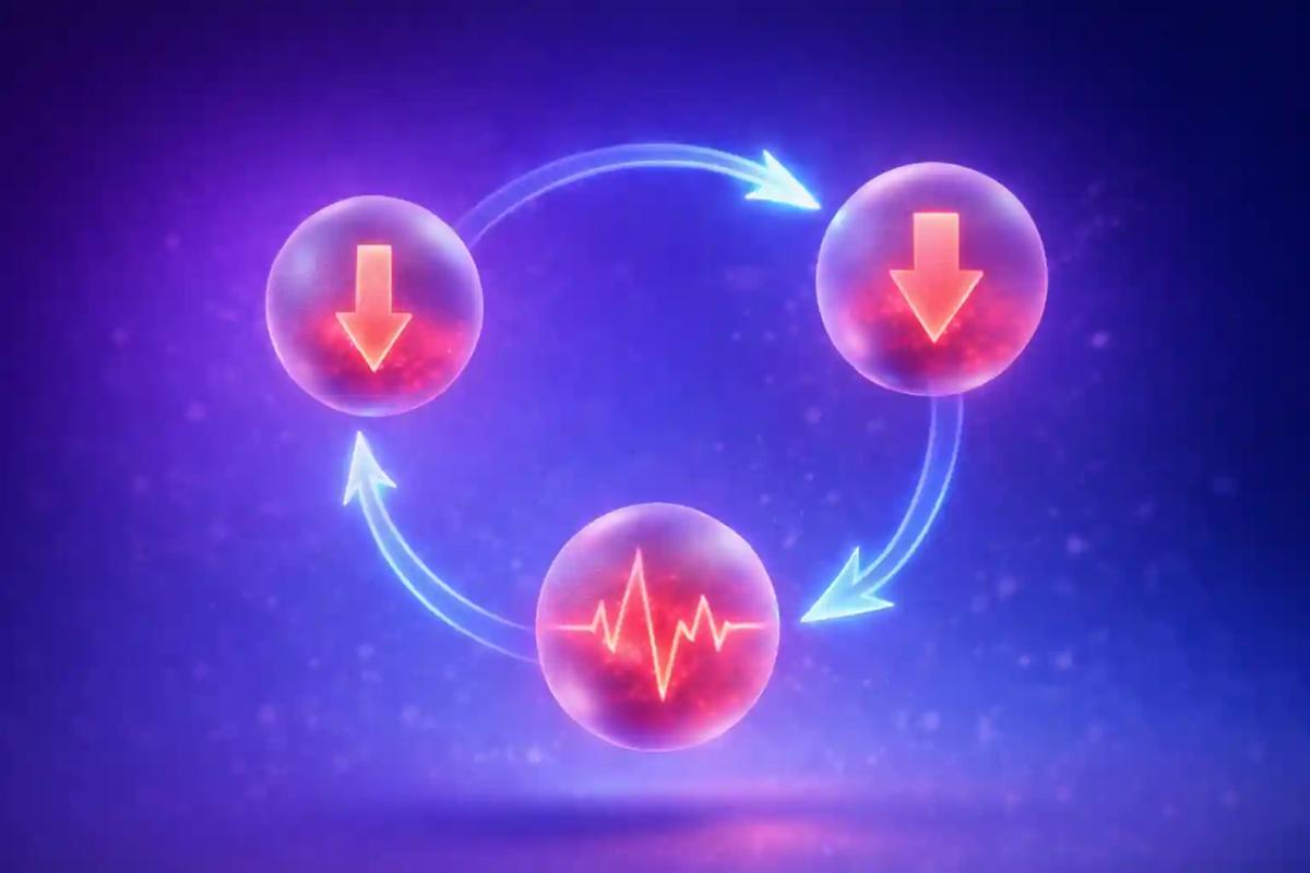 Diagrama 3D del ciclo del trading de venganza y sus consecuencias en la cuenta del trader