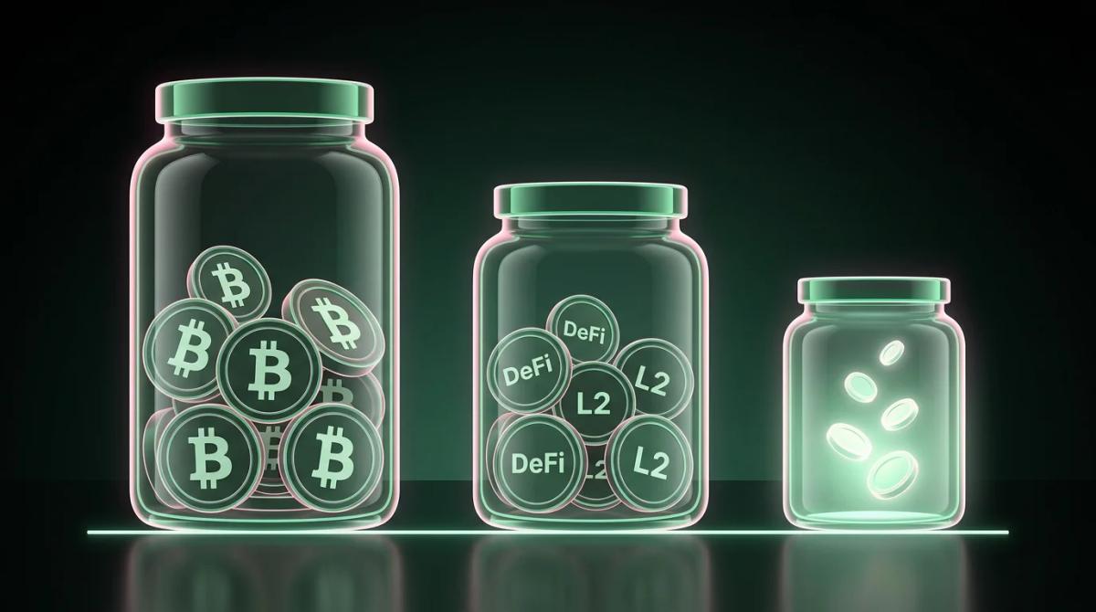Portafoglio diversificato in tre segmenti: Bitcoin ancora, altcoin mid-cap fondamentali, progetti emergenti speculativi