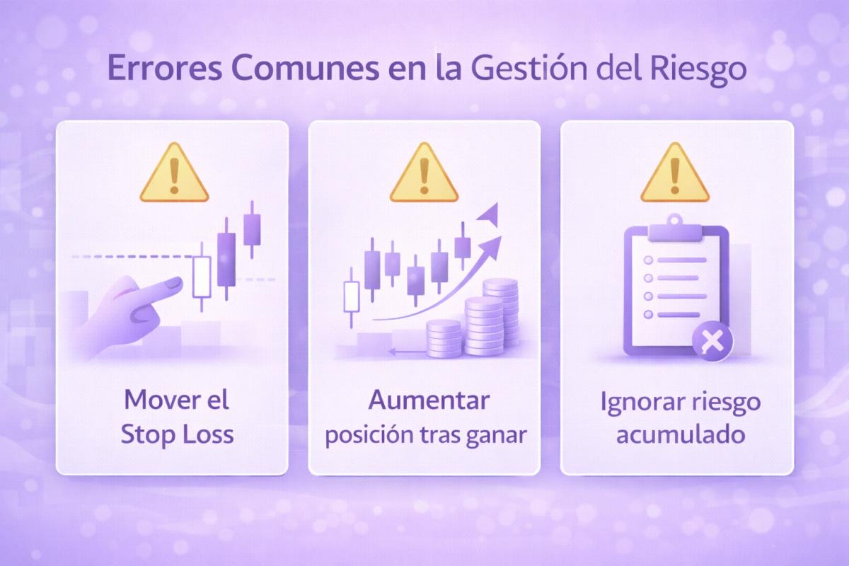 Infografía con tres errores comunes de gestión del riesgo en trading