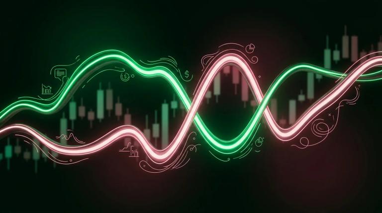 Grafico a candele con linee di posizionamento sovrapposte che mostrano il flusso dei trader commerciali e non commerciali