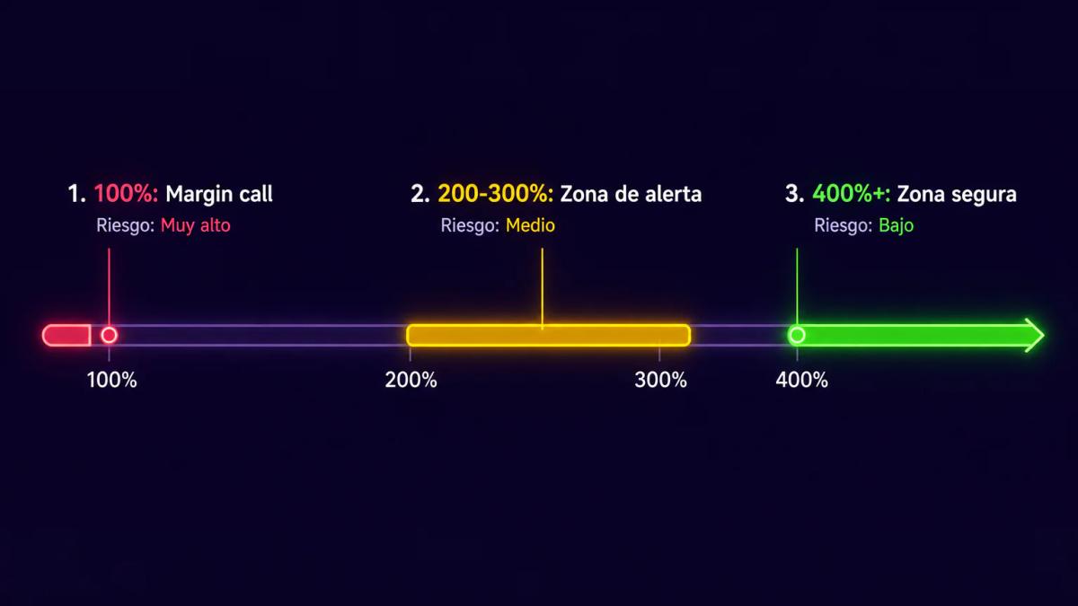 Escala de nivel de margen desde crítico a seguro con porcentajes y zonas de riesgo