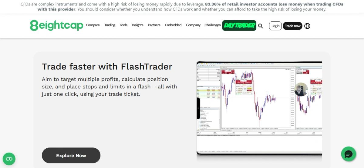 Eightcap MetaTrader 5 platform with FlashTrader EA plugin interface