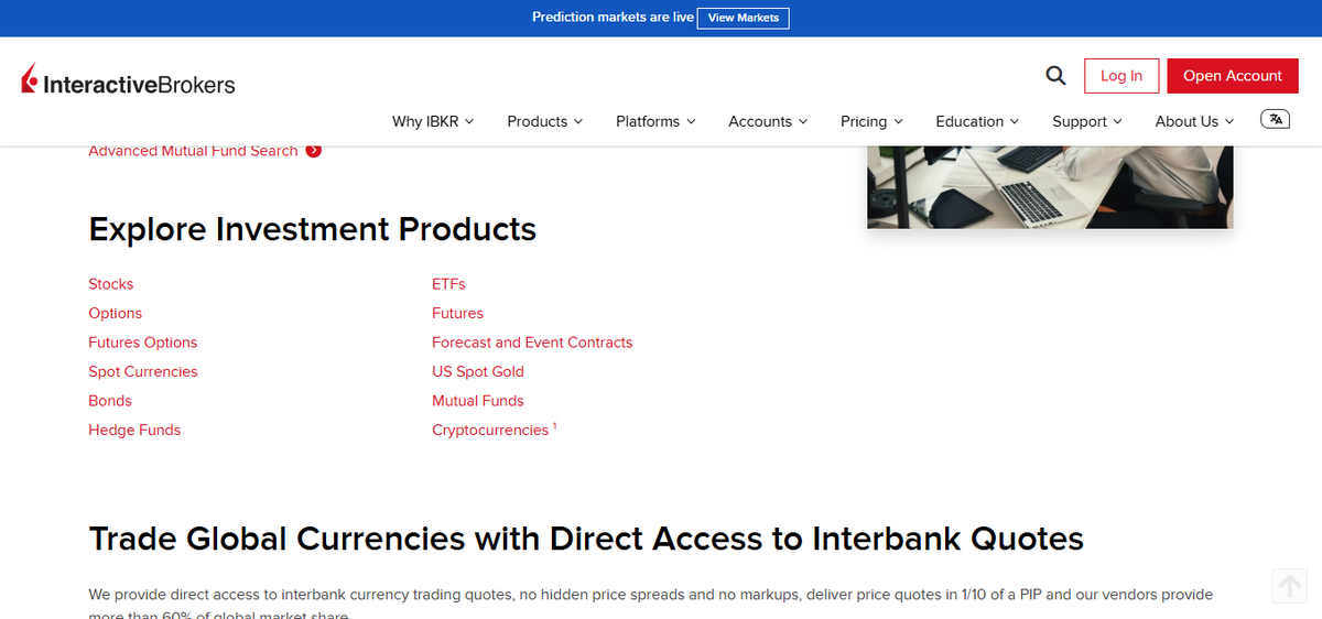 Products and markets coverage listing 170+ markets and asset classes