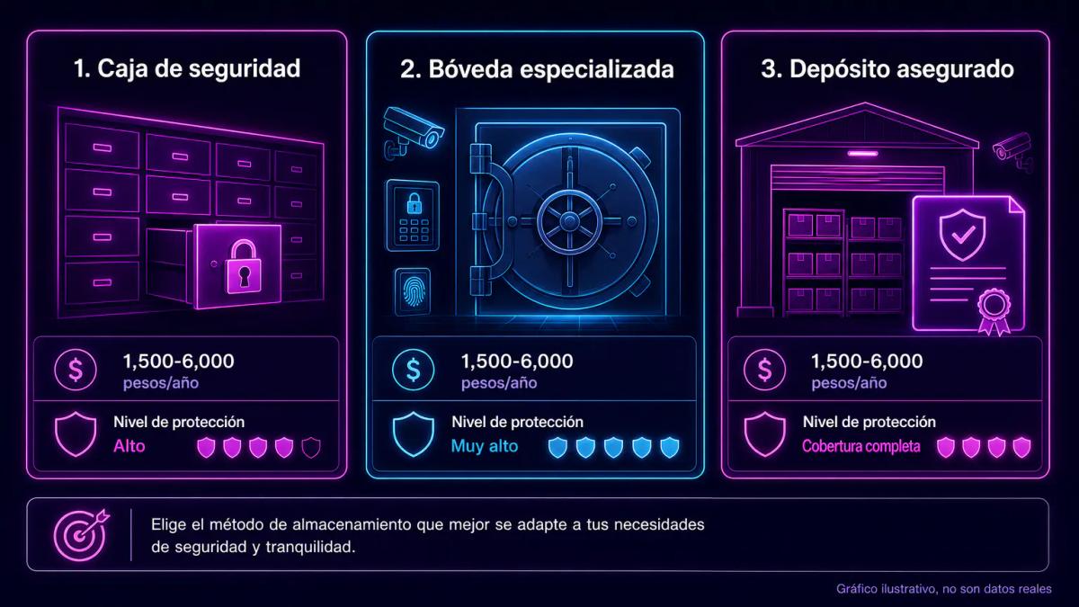 Tres opciones de almacenamiento de lingotes: caja de seguridad bancaria, bóveda especializada y depósito asegurado