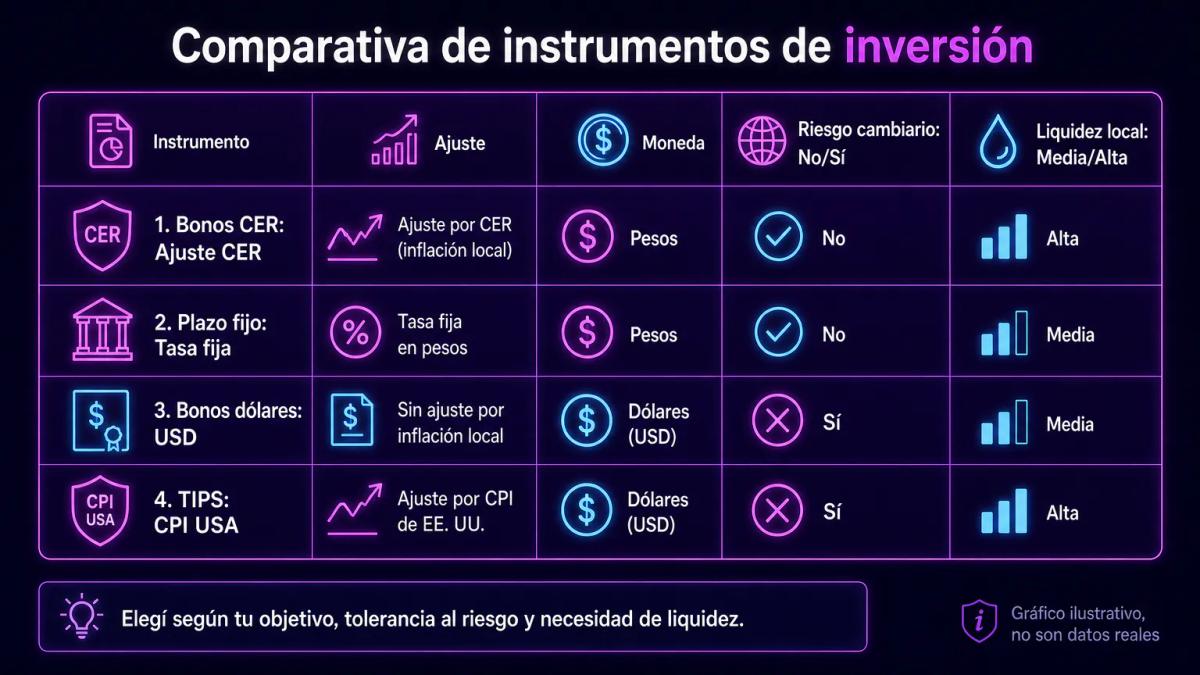 Tabla comparativa de paridad, TIR real y rentabilidad entre bonos CER y otros instrumentos