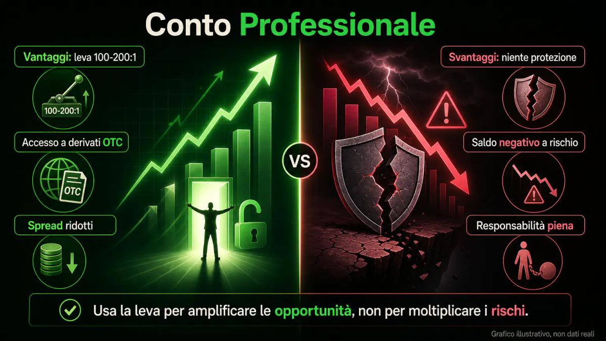 Tabella comparativa: conto retail vs professionale con tre colonne di vantaggi e svantaggi