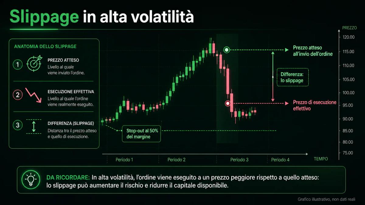 Lo scarto tra il prezzo atteso all'invio dell'ordine e il prezzo di esecuzione effettivo in condizioni di alta volatilità