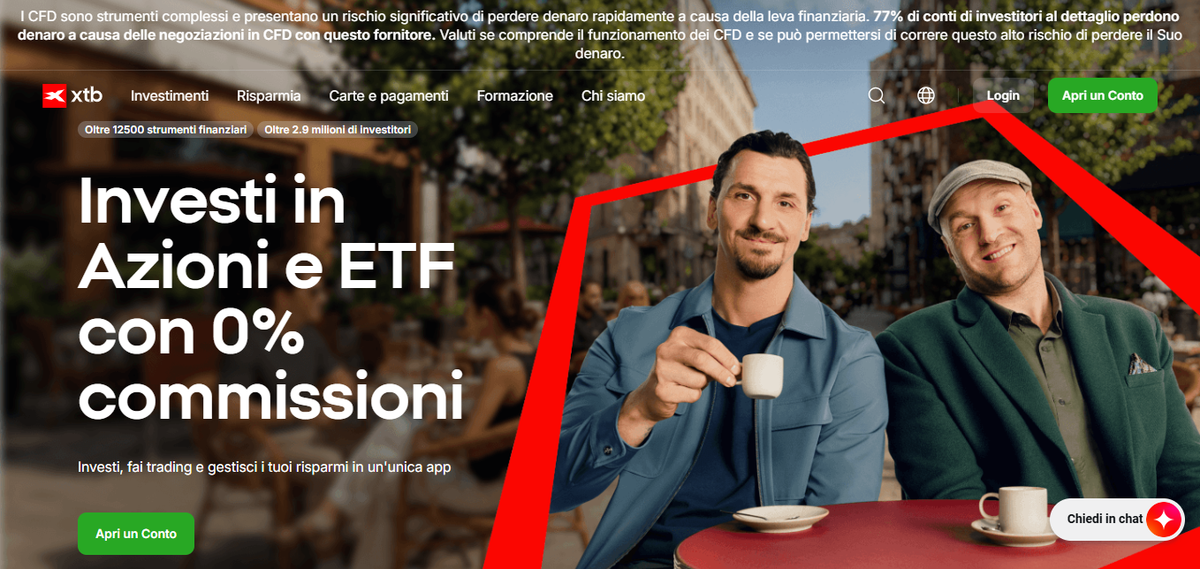 Homepage XTB in italiano con evidenza xStation 5 e premi Rankia 2025