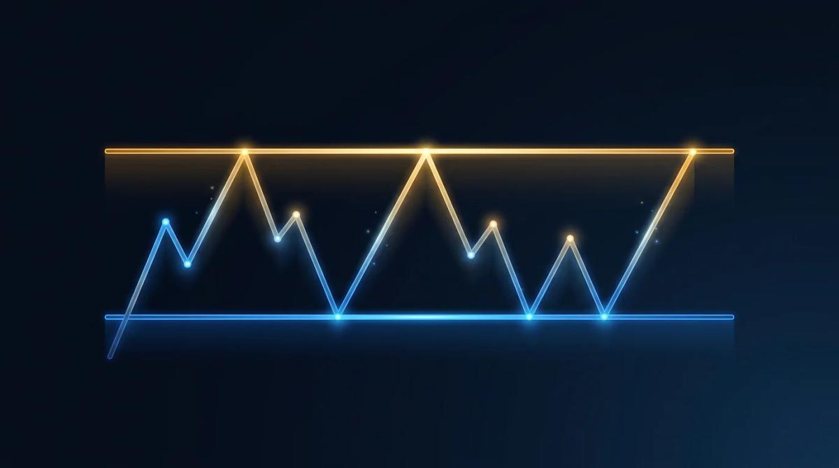 Diagram of support and resistance levels with price bouncing between them (Illustrative example · synthetic data, not real prices)