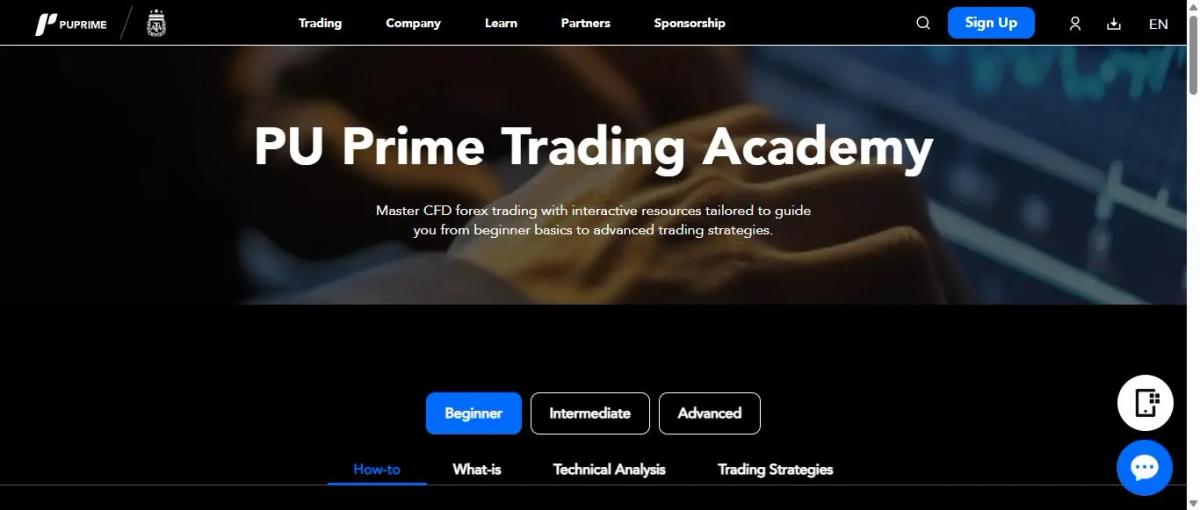 Academia de Trading PU Prime - recursos educativos para traders principiantes e intermedios