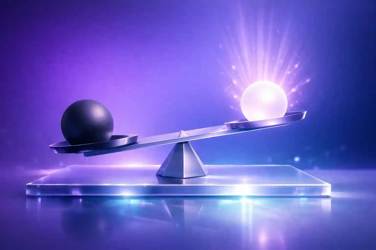 Balanza 3D en equilibrio representando la resiliencia mental en el trading frente a las pérdidas